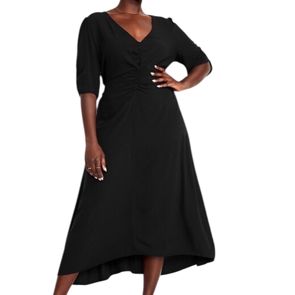Scoop Midi Dress Womans Plus Size XXL Black Whimsigoth Career Drape